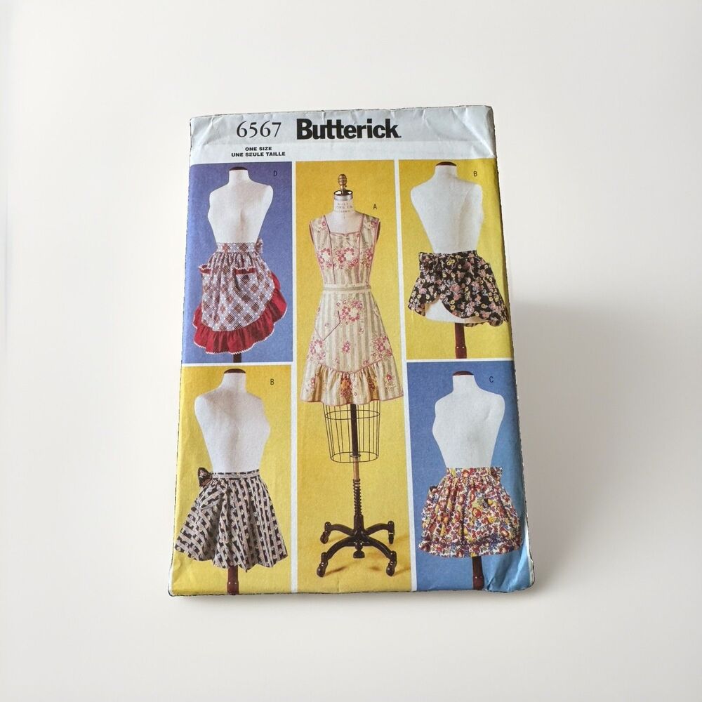 Butterick 6567 Apron Sewing Pattern Vintage Design Half Full Kitchen Cook Gift